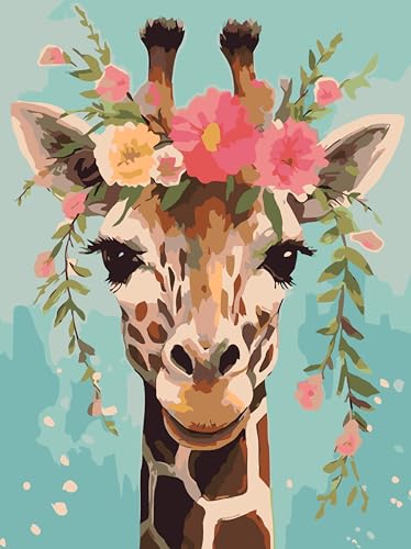 Malen Nach Zahlen Kit Für Erwachsene: Blume Giraffe, 40,6 X 50,8 Cm Leinwand, Acrylfarben & Pinsel Inklusive
