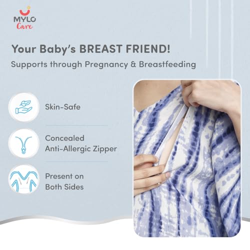 Image of Maternity Dress for Women with Breastfeeding Zippers | Kaftan Dress | Adjustable Belt for Growing Belly | Feeding Dress for Pre & Post Pregnancy