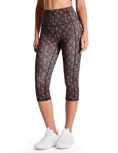 Image of THE GYM PEOPLE Thick High Waist Capris Yoga Pants with Pockets, Tummy Control Workout Running Yoga Leggings for Women