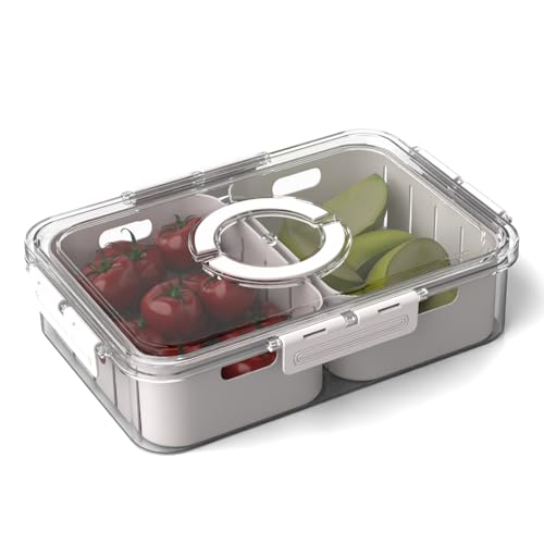 Lifelong 2-Compartment Fridge Storage Box with Lid & Handle | Airtight BPA-Free Plastic Container for Fruits, & Vegetables | Multipurpose Organizer Tr