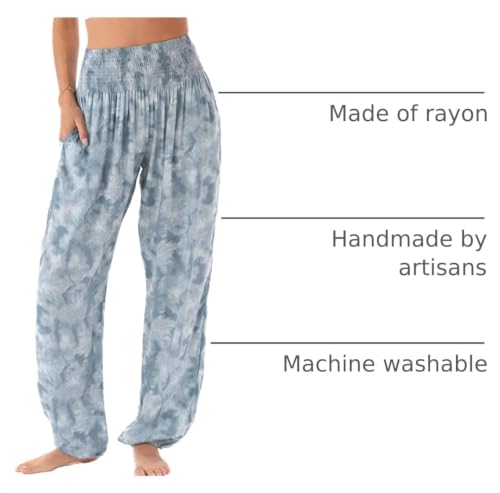 Image of Lotus and Luna Women's Harem Pants Thai Pants for Beach & Lounge High Waisted Flowy Boho Pants Genie Pants Yoga Pants