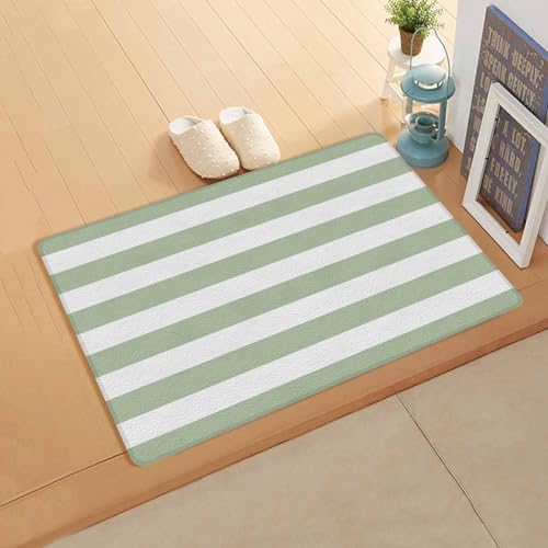 Sage Green Antifatigue Kitchen Bath Door Mat Cushioned Runner Rug,Washable Welcome Floor Sink Mat,Waterproof & Non-Slip Standing Doormat for Kitchen,Contemporary Minimalist Geometric Stripe 18