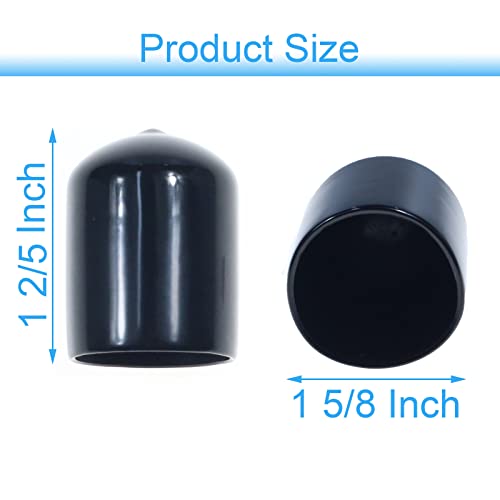 Image of Acocony 1 5 /8 Inch Rubber Cap (41.30 mm) Round Black Pack of 8 | PVC Rubber End Caps Dustproof, Protective & Aesthetic Flexible Covers for Tubing, Pipes, Poles, Bolts & More