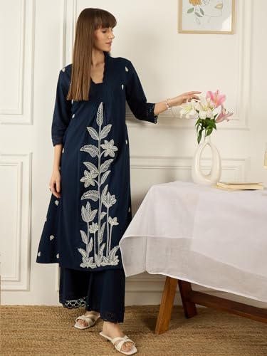 Image of INDO ERA Women's Viscose Rayon Floral Printed A-Line Kurta & Palazzo Set