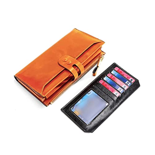 Wallet Vintage Women's Leather Wallet Classic Long Style Card Holder with Id Window Coins Pocket Unisex Tear-Resistant,Blue,1,10x19cm3