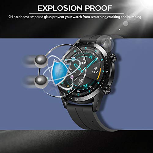 NEWZEROL 4-Pack Tempered Glass for Huawei Watch GT 2 (46mm) / Amazfit T-Rex 3 Pro (44mm/48mm) / Huawei Watch GT 3 (46mm), [9H Hardness] [HD Clear] [Anti-Scratch] Protective Film