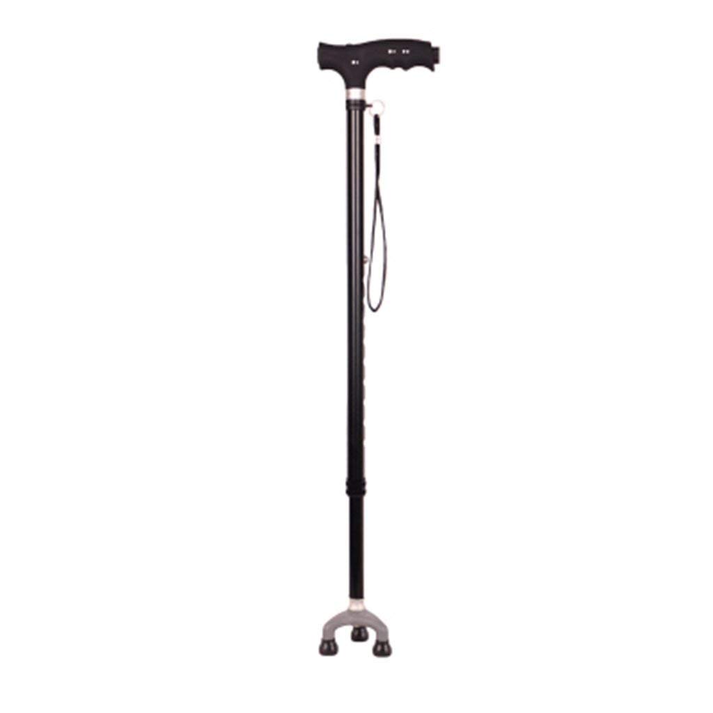 Soporte para bastón para Caminar Muleta para Ancianos Ancianos Telestable Antideslizante Ligero Altura Ajustable con 3 pies y luz LED Bastones Negros, muletas