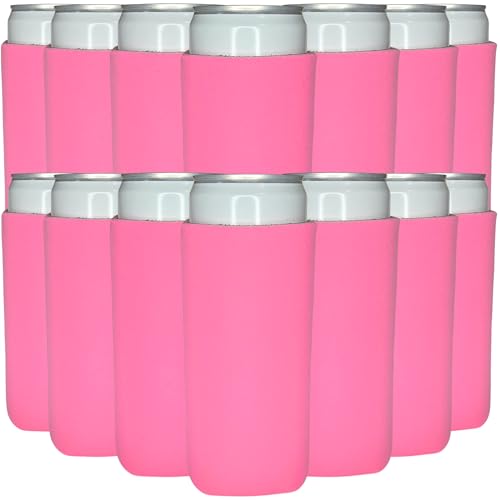 TahoeBay Slim Can Cooler Sleeves in Bulk, Blank, 25-Pack, Neon Pink | Skinny Tall, Sublimation, Vinyl, DTF, Plain Coolers, Thin Soft Sleeve Blanks for Beer Cans and Bottles, 12 oz Drink Insulator