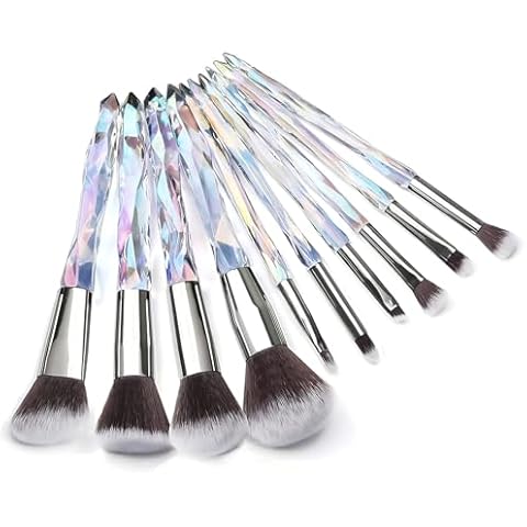 Kingtree Makeup Brushes Set, 10PCS Crystal Makeup Brushes Premium Synthetic Powder Foundation Concealer Eye Shadow Brush, Professional Face Eye Make Up Brushes for Girls Women Cover