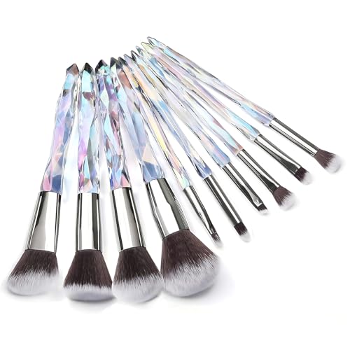 Kingtree Makeup Brushes Set, 10PCS Crystal Makeup Brushes Premium Synthetic Powder Foundation Concealer Eye Shadow Brush, Professional Face Eye Make Up Brushes for Girls Women