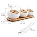 Porcelain Condiment Jar Spice Container with Lids - Bamboo Cap Holder Spot, Ceramic Serving Spoon, Wooden Tray Best Pottery Cruet Pot for Your Home, Kitchen, Counter. White,170 ML (5.8 OZ), Set of 3