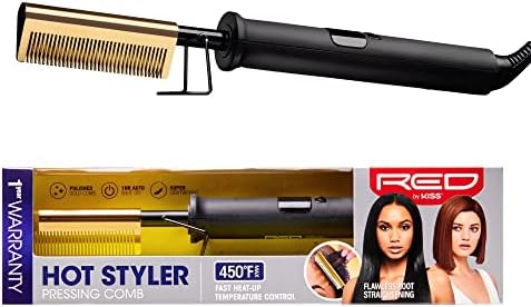 Red by Kiss Hot Comb Hair Straightener 450 Degrees, Straight Teeth Electric Heating Comb, Pressing Comb Brush for Straightening Hair and Beard, Curling Iron for Natural Black Hair