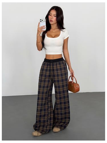 Image of SOLY HUX Women's Plaid Checkered Pants Flannel Pajama Pants with Pockets