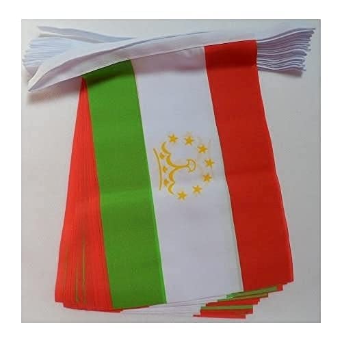 Image of AZ FLAG Tajikistan 6 meters BUNTING Flag 20 flags 9'' x 6'' - Tajik STRING flags 15 x 21 cm
