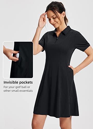 Baleaf Women's Lyocell Golf Dress Short Sleeve Polo Shirts Dress Golf Apparel Knee Length Pockets Quarter Zip Upf 50+ Black M #TOP3