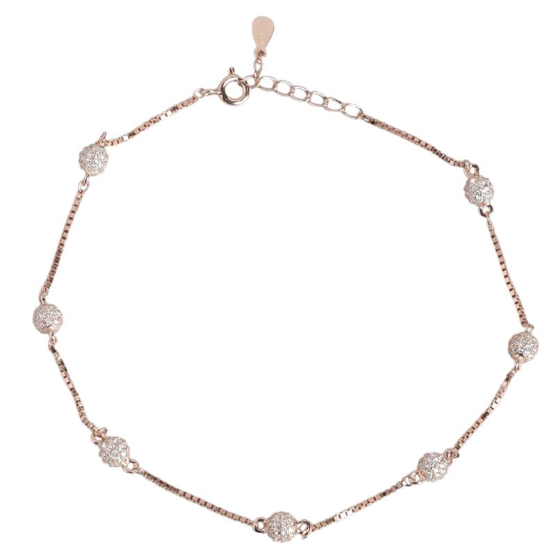 zavya 925 Sterling Silver Cubic Zirconia Rose Gold Plating Chain Anklet (Single) | Gift for Women & Girls | With Certificate of Authenticity & 925 Stamp-picture-10