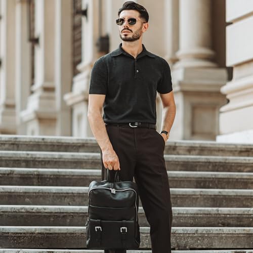 Image of Time Resistance Leather Backpack Vintage Rucksack Purse for Laptop up to 15 in Black