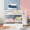 Twin over twin bunk bed with twin size trundle solid wood bunk beds with 4 storage drawers staircase and safety guard rail no box spring needed white  urban country home decor
