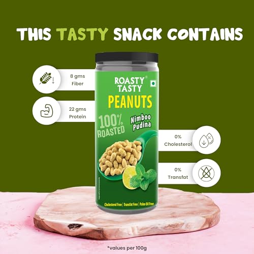 Image of Roasty Tasty Nimboo Pudina Flavour Roasted Peanuts | Healthy Snacks | Rich in Protein & Fibre | Roasted, Not Fried Snacks | Healthy Food | Gluten Free, Zero Cholesterol | Namkeen Peanuts
