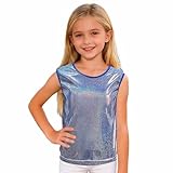 Camiseta De Baile Brillante para Niñas Sin Mangas con Un Solo Hombro Chaleco Moda Metálico para Animadoras Top De Baile Color Puro Chaleco Jazz Hip-Hop Cha-cha