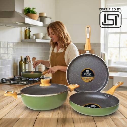 Image of BALTRA 2200W Infrared Cooktop Combo with 4-Piece Induction Cookware Set | Electric Cooking Stove with 7 Preset Modes | Auto Shut-Off | Glass Top | Ready-to-Use No Gas Solution