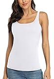V FOR CITY Womens Plus Size Tank Top with Shelf Bra Adjustable Wide Strap Cami Shirts Cotton Layering Camisole White 2XL