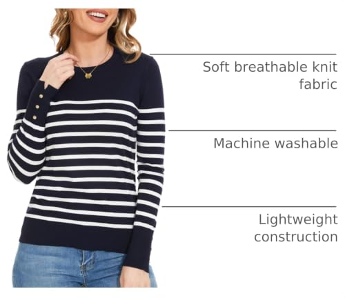 Image of Spicy Sandia Women's Long Sleeve Crewneck Sweaters Dressy Casual | Striped or Solid Available, Classic, Business Casual Tops for Office Work