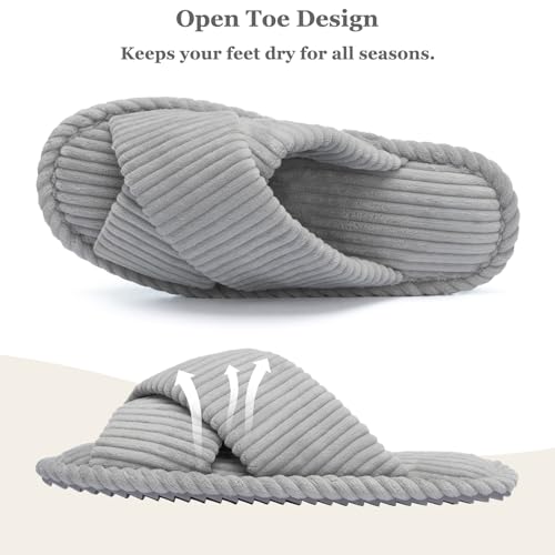 Image of GOEWY Slippers for Women Memory Foam House Bedroom Corduroy Crossbands Open Toe Slides Sandals Shoes Comfy Trendy Gift for womens Anti-Skid sole