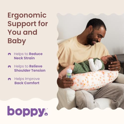 Image of Boppy Nursing Pillow - Verified Safe Breastfeeding Pillow with Softer Fill for Comfortable Support, Machine Wash & Dry Cover, Non-Toxic Materials - Soft Pink Daisies