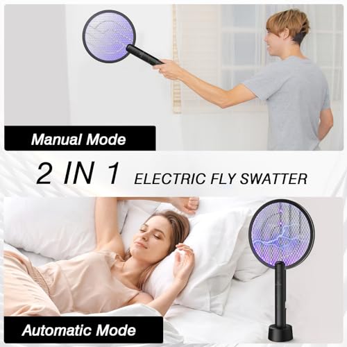 Image of Bug Zapper Racket, 2 Mode Fly Swatter USB Rechargeable, 4000V Electric Fly Zapper with 3 Layer Safety Mesh,Electric Racket for Kitchen, Home, Garden and Outdoors(2 Pack