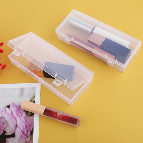 Image of Dimeho 6 Inch Plastic Storage Boxes, 3 Pcs Rectangular Small Storage Containers with Hinged Lids Clear Storage-Organizer Box for Small Items Art Craft Jewelry Accessories, 6.1 x 2.5 x 1.2 inches