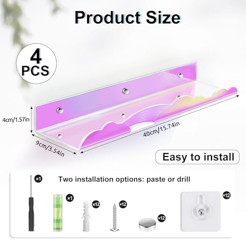 wooshwa Iridescent Rainbow Acrylic Floating Shelves,15in Kids Wall Mounted Nursery Bookshelves - Image 3