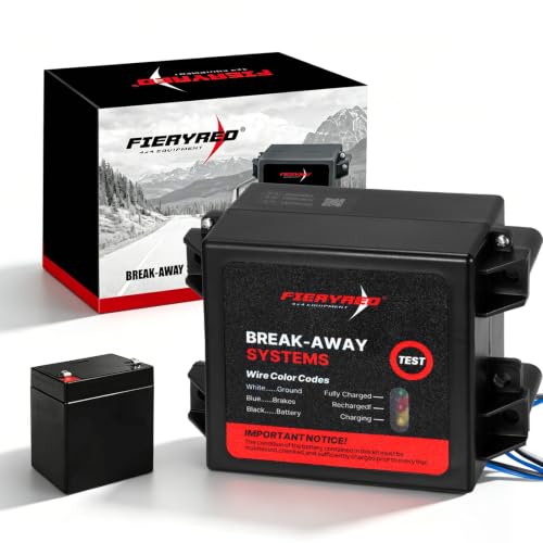 FIERYRED LED Test Trailer Brakes Breakaway Kit with Battery and Switch Side Load Break-Away Controller System Built in 12V 5AMP Charger
