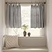 JINCHAN Tie Top Linen Kitchen Curtains 24 Inch Striped Tier Curtains Farmhouse Modern Cafe Style Small Window Treatments Airy Light Filtering Rod Pocket for Living Room Bathroom 2 Panels Charcoal Grey