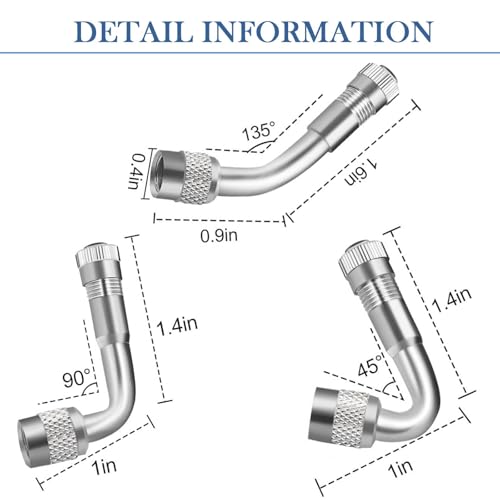 Image of 6 PCS 45 Degree 90 Degree 135 Degree Metal Valve Stem Extenders, Dually Universal Valve Stem Extensions for Wheels Passenger Cars RV Stroller Bicycles Motorcycles Trailer (Silver)
