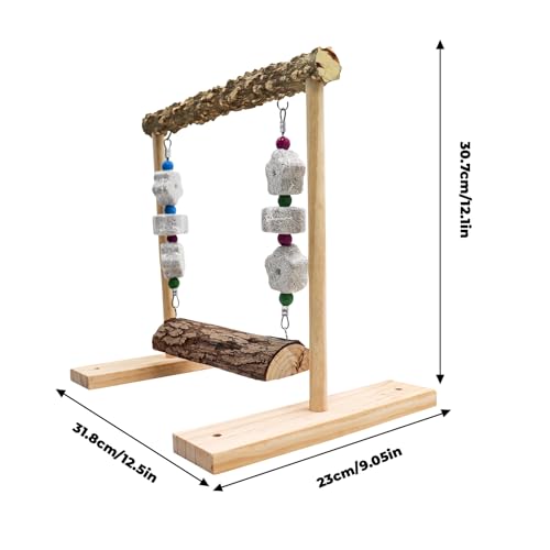 Image of Oooct Bird Swing Toy, Wooden Parrot Perch Stand with Calcium Stone Chewing Toys, Bird Hammock, Cage Accessories for Parakeets, Cockatiels, Conures, Budgie, Lovebird, Grey