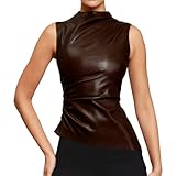 Photo Gallery baimore canottiera da donna in pelle sintetica plissettata con collo alto, tinta unita, senza maniche, vestibilità aderente, marrone 2., xl Photo Gallery baimore canottiera da donna in pelle sintetica plissettata con collo alto, tinta unita, senza maniche, vestibilità aderente, marrone 2., xl