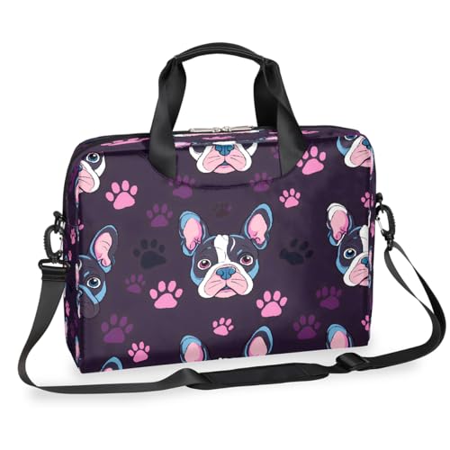 Bolso para laptop con diseño de bulldog francés y huellas