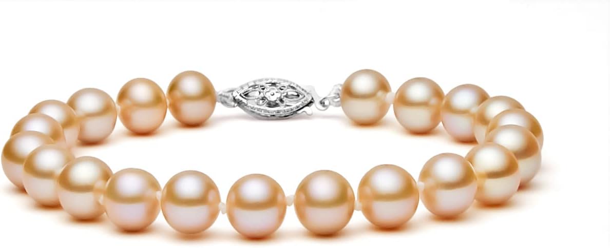 Stunning 8.5-9.5mm Peach Freshwater Cultured Pearl Bracelet for Women AAAA Quality with Sterling Silver Clasp, 7.5" - PremiumPearl