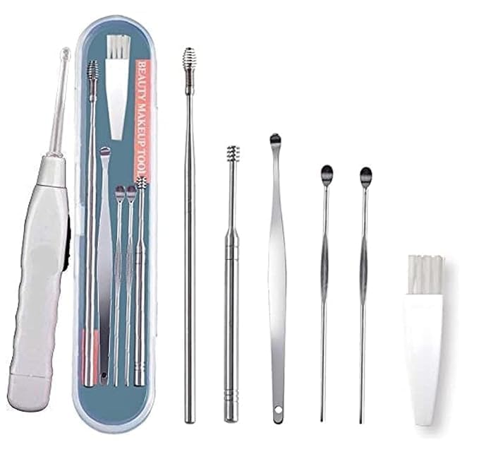 Ear Wax Cleaner Resuable Ear Cleaner Tool Set with Flashlight Storage Box Ear Wax Remover Tool Kit with Ear Curette Cleaner, Spring Ear Buds Cleaner For Kids Men Women- 6 Pcs Ear Pick-image-20