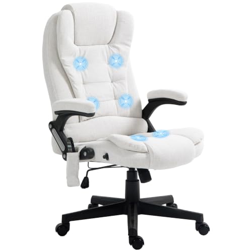 Vinsetto Massage Office Chair, 6-Point Vibration, Linen, White