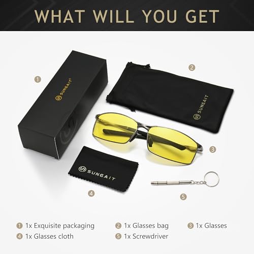 Image of SUNGAIT Ultra-Lightweight Polarized Sunglasses Men for Driving Fishing Golf, Rectangular Metal Frame with Spring Hinge
