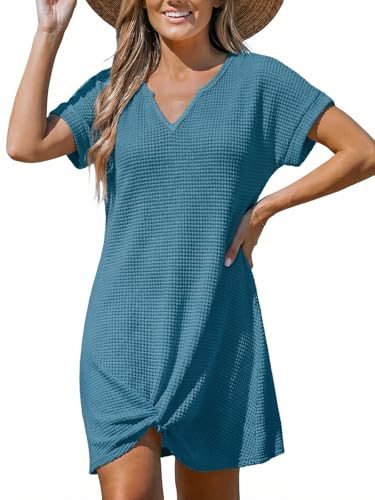 Traje de baño de punto gofre para estilizar la figura con dobladillo torcido y mangas
