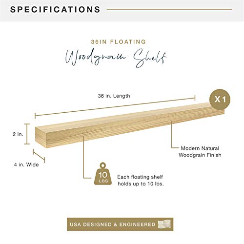 Image of MCS Natural Woodgrain Floating Shelf, 36 Inch x 4 Inch, 36 x 4