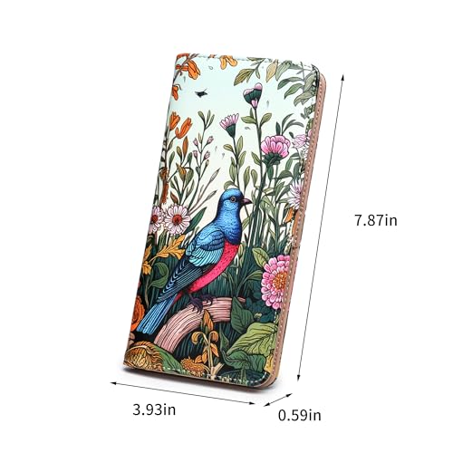 Rfid Slim Wallet for Womens Thin Card Holder Travel Wallet Bifold Clutch Long Ladies Billfold Blue Bird3