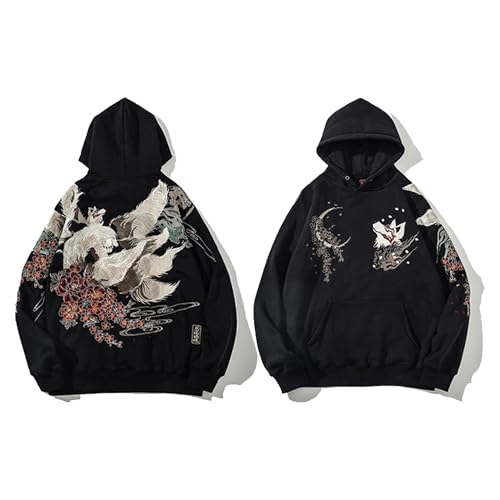 Cool Fox Embroiderd Hoodies Japanese Embroidery Hoodie Men Black Streetwear Sweatshirt Mens Fashion Pullover3
