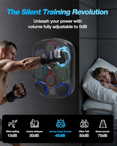 Turquvix Music Boxing Machine for Adults and Kids, mart Bluetooth Wall Mounted Punching Target with LED Feedback & Boxing Gloves, Home Gym Electronic Punching Bag for Indoor Workouts - Image 3