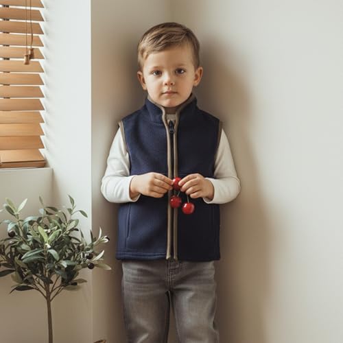 Image of Toddler Baby Boy Fleece Outerwear Vests Sleeveless Zipper Jacket Solid Color Vest Coat Spring Fall Winter Clothes
