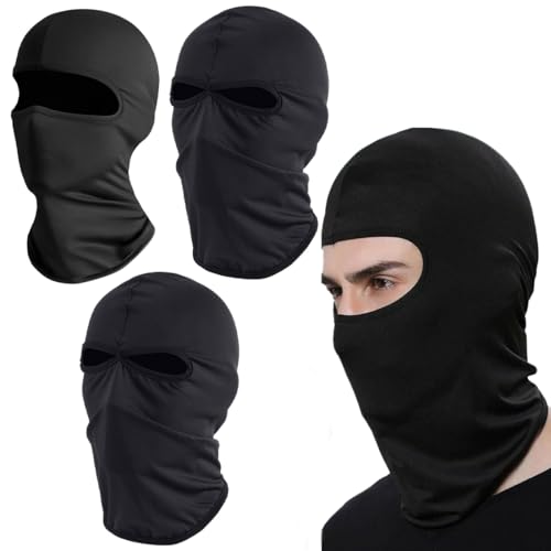 AIYVELU Pasamontañas de 3 piezas, pasamontañas, pasamontañas de moto, máscara cortaviento transpirable, protector UV, protector de cuello para hombres mujeres para motociclismo,ciclismo y esquí, negro