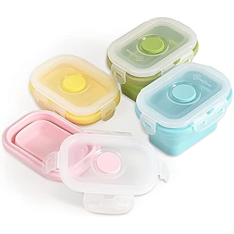 Cozihom Collapsible Silicone Food Storage Container with Clip-on Lid, Stackable, Space Saving, Microwave/Fridge/Freezer/Dishwasher Safe, BPA Free, 5 Oz /150ml, 4 Packs Cover